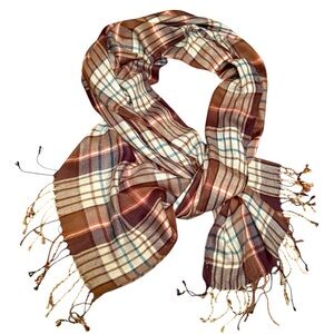 Plaid Scarf in Brown, cream and orange. Super soft 💕